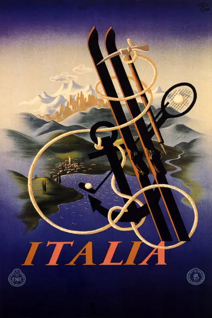 Винтажный спортивный постер для катания на лыжах путешествий классические