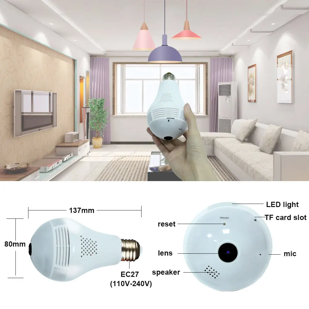 YuBeter 960p панорамная камера лампа 360 градусов CCTV Домашняя безопасность видео наблюдение Wifi камера с ночным видением двухстороннее аудио
