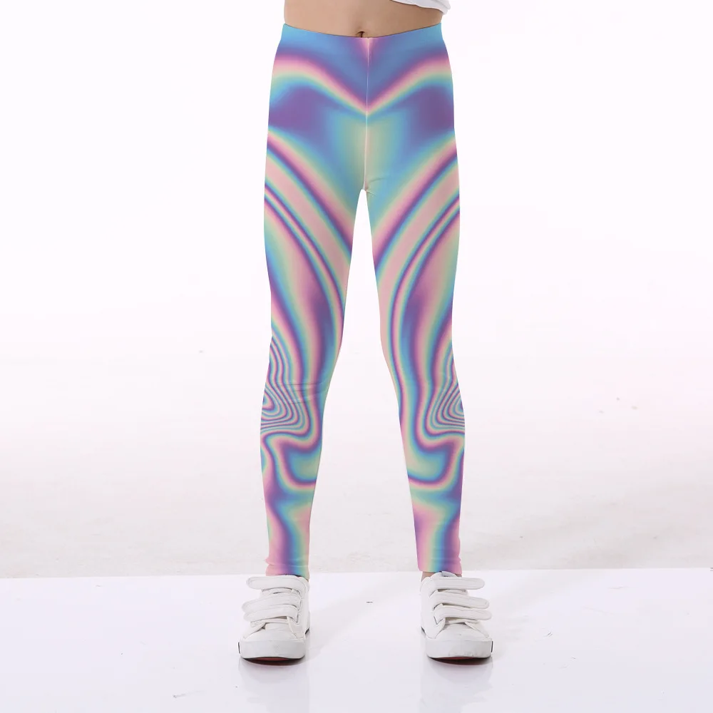 Весенние леггинсы для девочек 4 10 лет до щиколотки с цифровым принтом градиентный