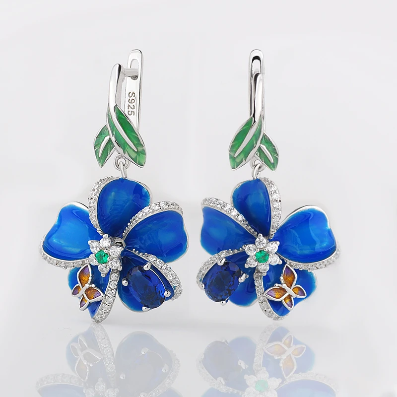 Женские серебряные сережки из серебра 925 пробы с эмалью|silver earrings|earrings for womensilver