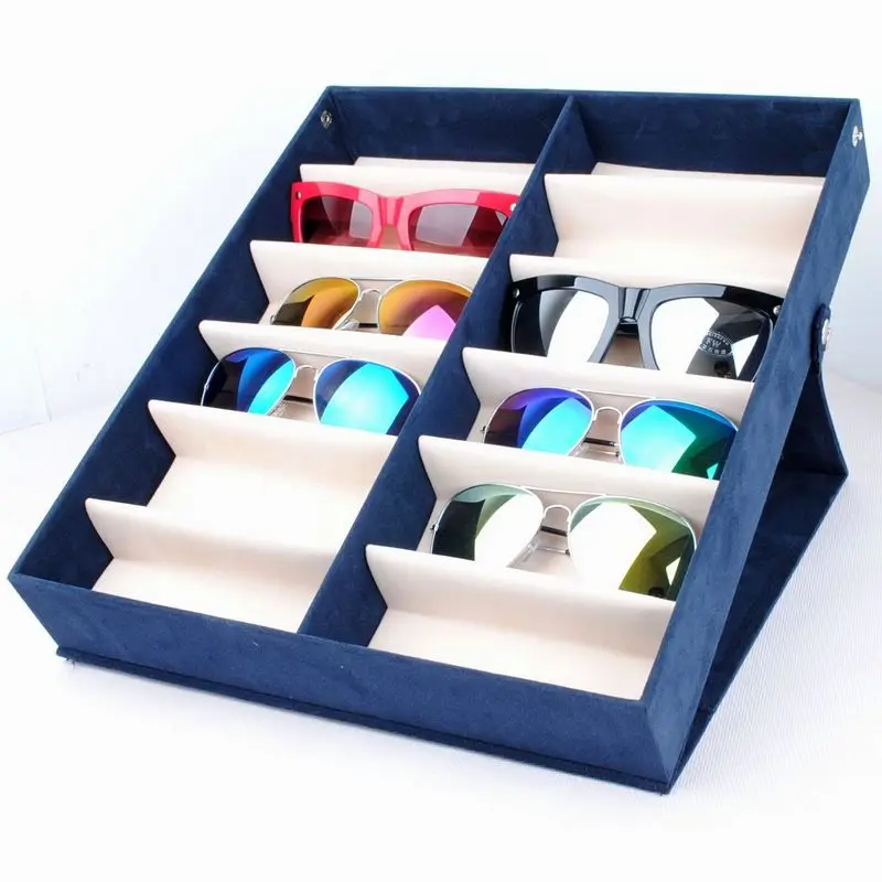 Koop Kwaliteit Glazen Opbergdoos 12 Grid Hertenleer Zonnebril Display Box Sunglass Organizer Box Eyewear Opslag Gebruik 12 Compartiment
