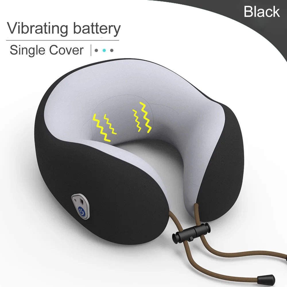 Black-Shake-battery JINSERTA, электрический массажный подголовник, подушка для путешествий, u-образная Подушка, терапия, подушка для шеи, массажер для дома, офиса, отдыха - Цвет: Black-Shake-battery