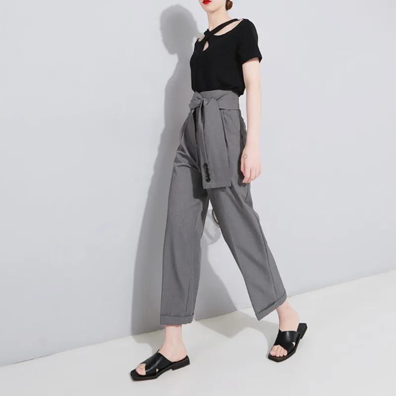 Johnture Ankle-length Solid Color 2022 New High Waist Button Pencil Pants Summer Pockets Flat Fashion Loose Women | Женская одежда