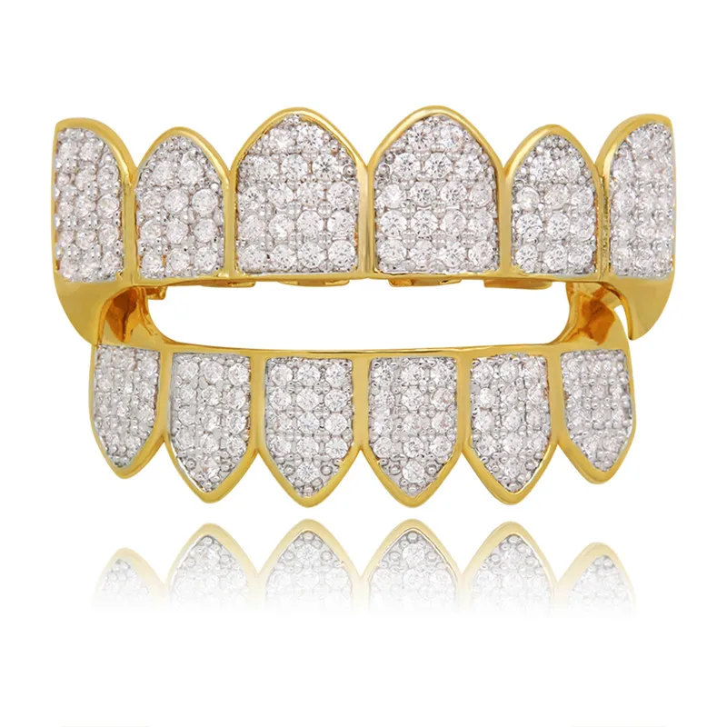 grillz set В Стиле Хип-хоп, золотые зубные грили, верхние и нижние грили, зубные Зубы вампира, колпачки на Хэллоуин, косплей, зубы, рот, ювелирные изделия, вечерние, подарок - Окраска металла: grillz set