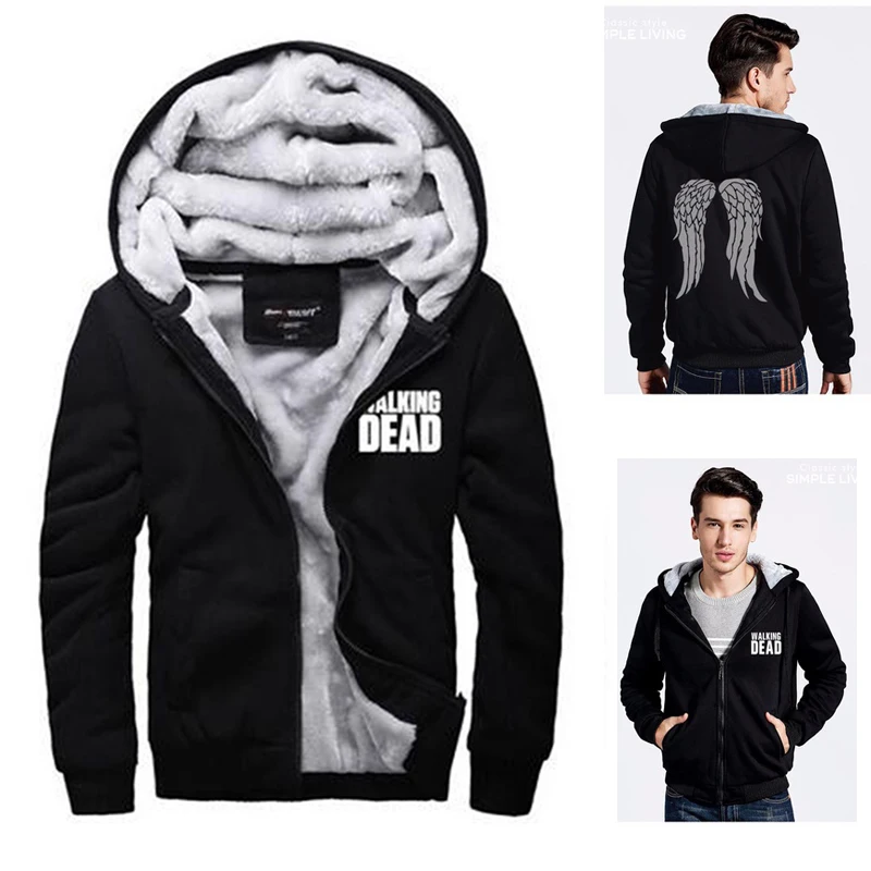 LISIBOOO Autumn Winter Fleece Thick Warm Clothing Brand Men The Walking Dead Hoodies Sweatshirt Men's Casual Zipper Hooded Coats | Мужская