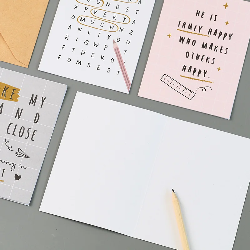 4pcs Literary soft cute greeting card gift cassette envelope wholesale Handwritten happiness universal | Канцтовары для офиса и