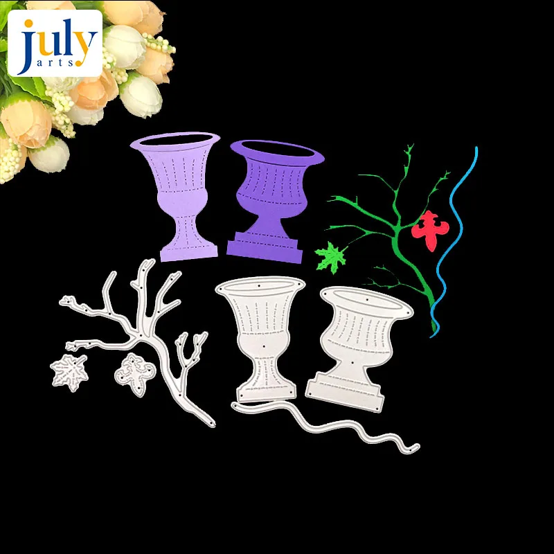 Julyarts 2019 штампы для скрапбукинга кленовое дерево Цветочная ваза стежок Металл