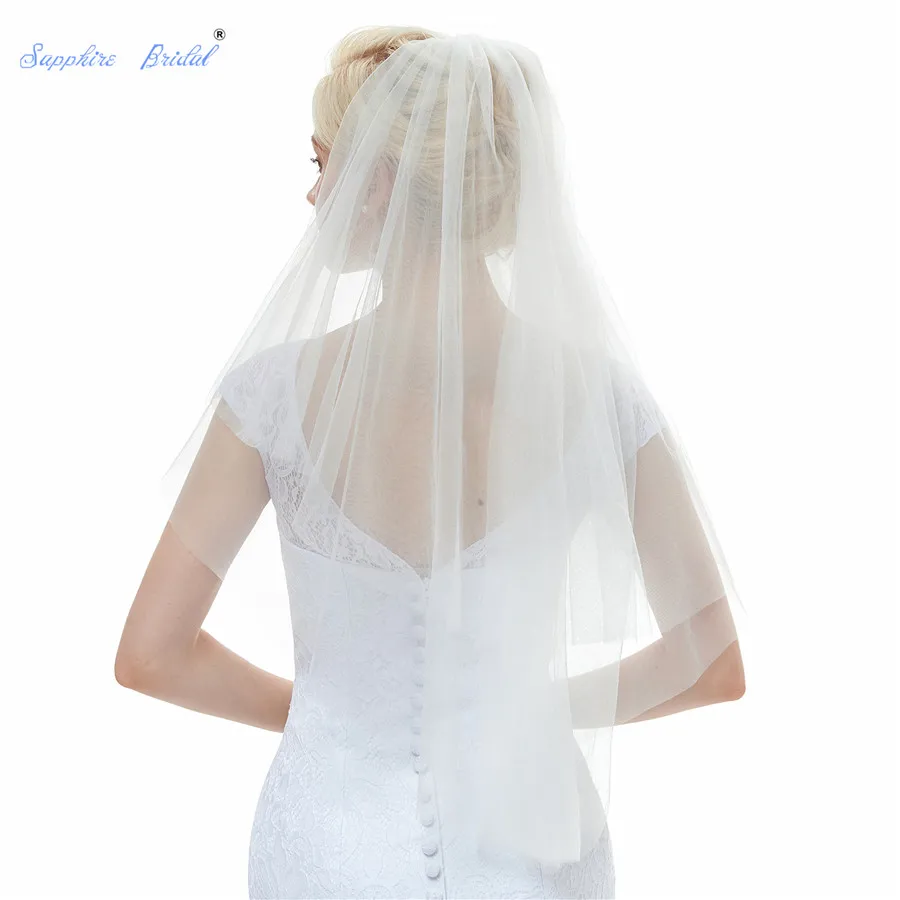 Sapphire Bridal 2019 Velo De Novia Voile Mariage Elbow Length Tulle Veil White Ivory Top 2 Tiers Short Wedding with Comb | Свадьбы и