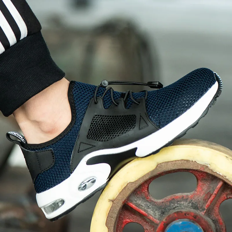 Мужская обувь для работы черная износостойкая дышащая со стальным