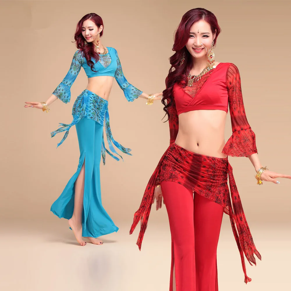 Женский костюм для индийского танца живота комплект из 3 предметов с принтом