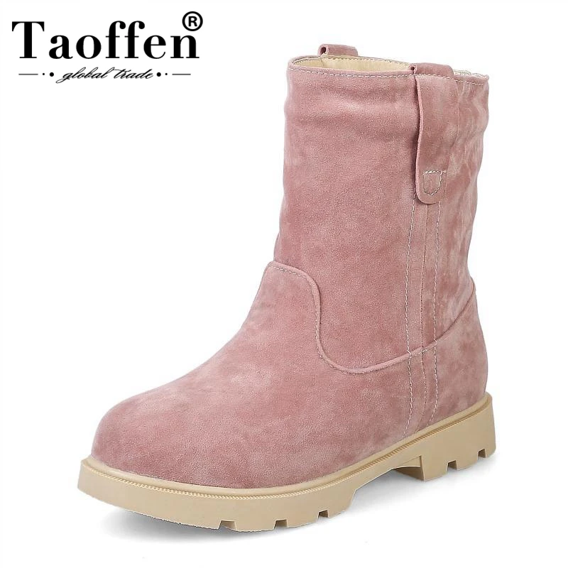Женские зимние ботинки TAOFFEN короткие на плоской подошве с Плюшевым Мехом 4 цвета