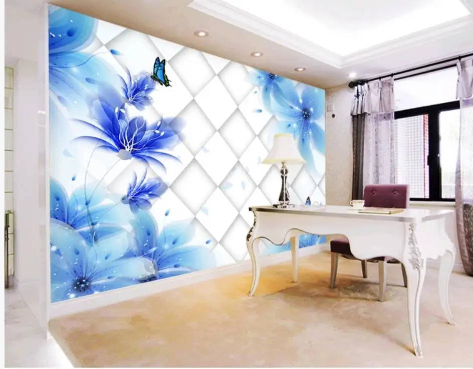 modern wallpaper walls Blue lily 3D TV background wall mural 3d papers for tv backdrop | Обустройство дома