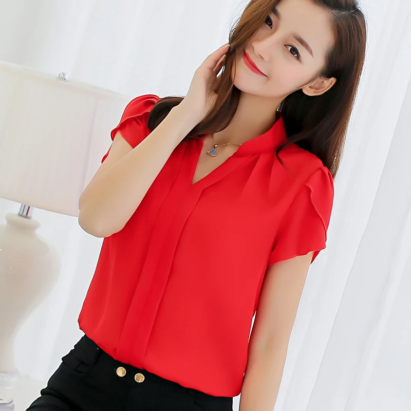 

2020 Women Shirt Chiffon Blusas Femininas Tops Short Sleeve Elegant Office Ladies Formal Blouse Plus Size Chiffon Shirt Clothes
