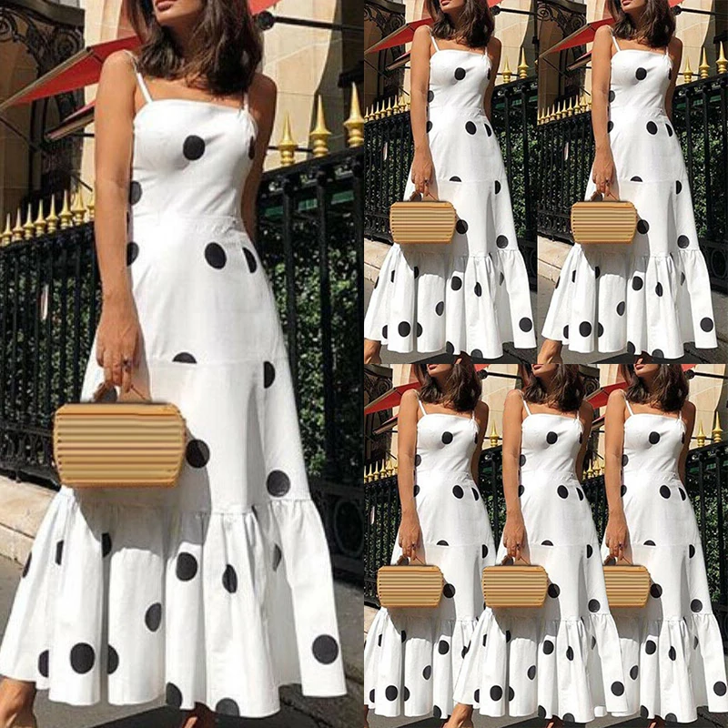 Повседневное платье-комбинация с узором в горошек на бретельках Boho Коктейльные