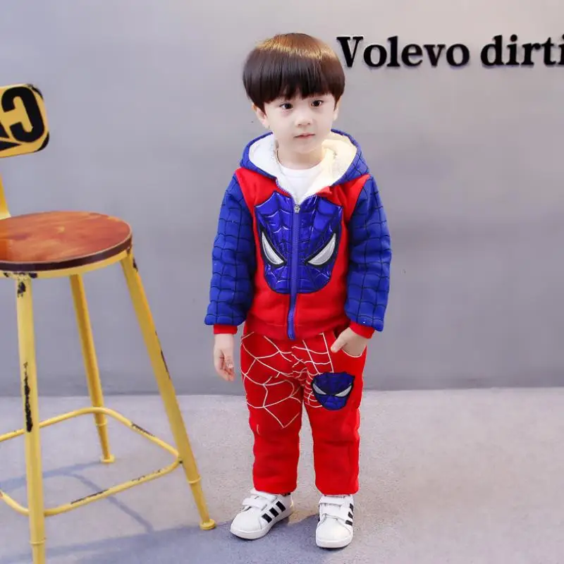 Красный Новинка г.; комплекты одежды для маленьких мальчиков «Человек-паук»; Спортивный костюм; Рождественская Одежда для мальчиков; зимняя утепленная clothes1-5Y «Человек-паук» для костюмированной вечеринки - Цвет: Красный