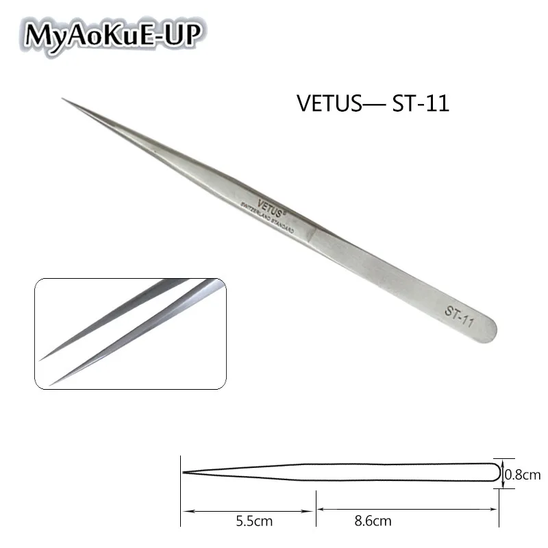 2 шт. ST-11/15 Пинцет VETUS оригинальные щипчики для ресниц для наращивания Анти-статический Нержавеющая сталь ST-10/11/12/13/14/15/16/17 Twe