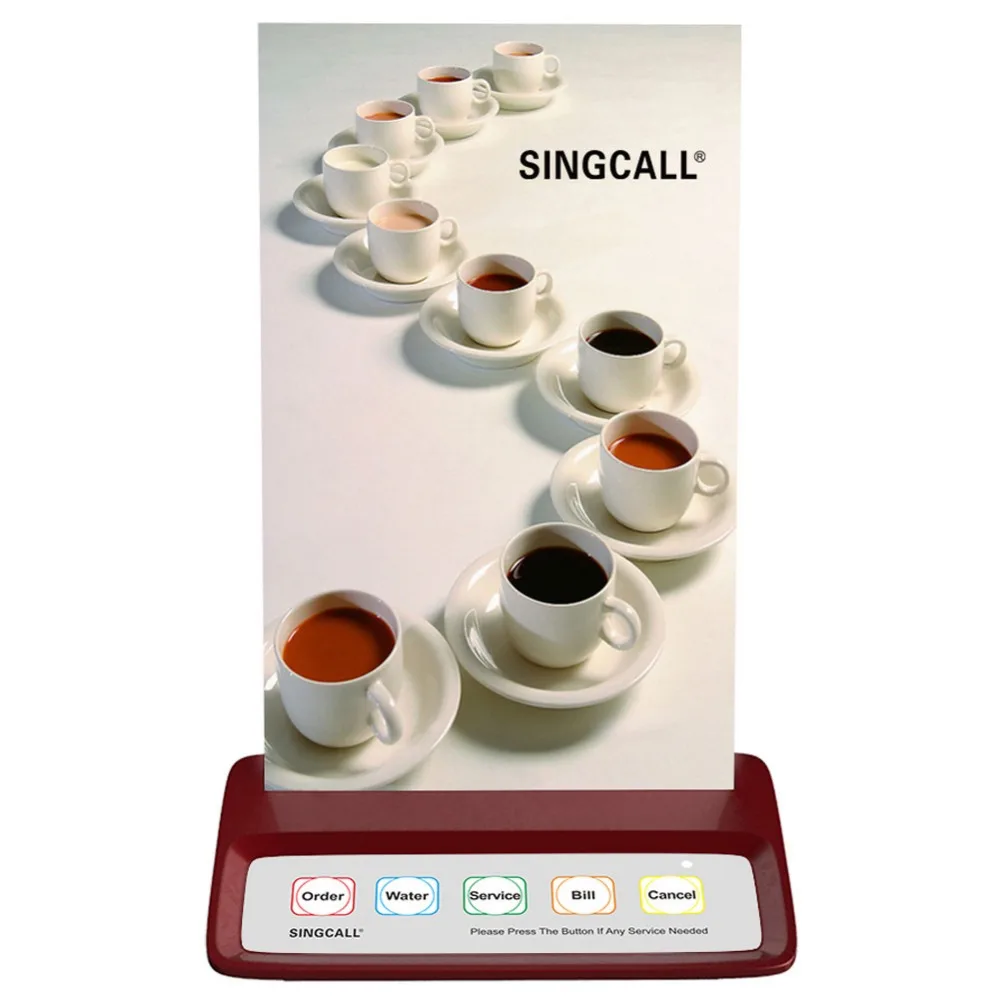 SINGCALL Wireless Calling System Restaurant Pager, Waiter Call Button, Red Color with 5 Keys to Call APE150