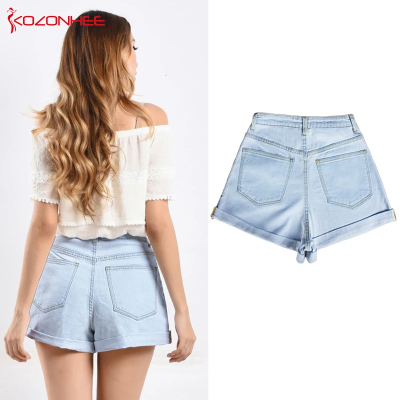 Свободный светильник синие женские джинсовые шорты с высокой талией