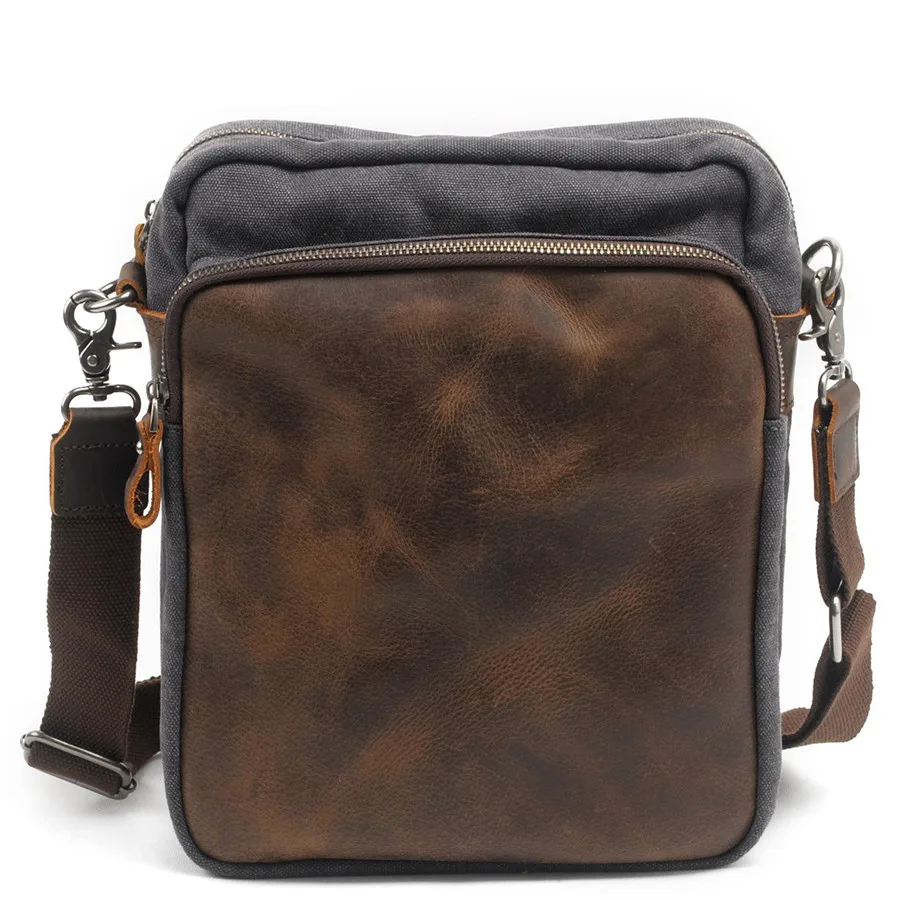 2017 Новый Холст Мужчины Сумки Кожа Messenger Повседневная Малый Плеча Crossbody Сумка