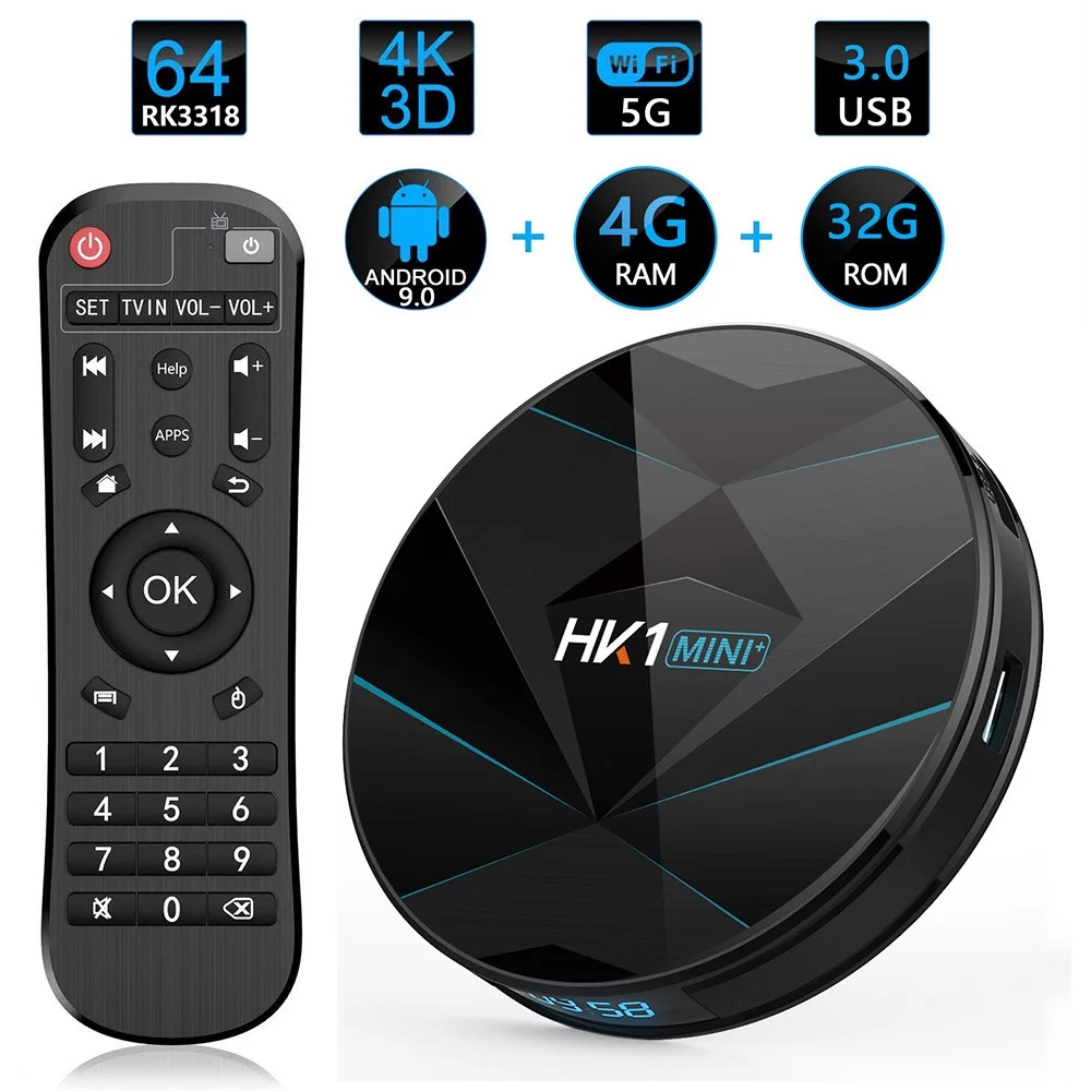 ТВ бокс Android 9 0 HK1 MiNi Plus Smart + TV Rockchip RK3318 Full HD TVBox USB3.0 Google Play телеприставка домашний