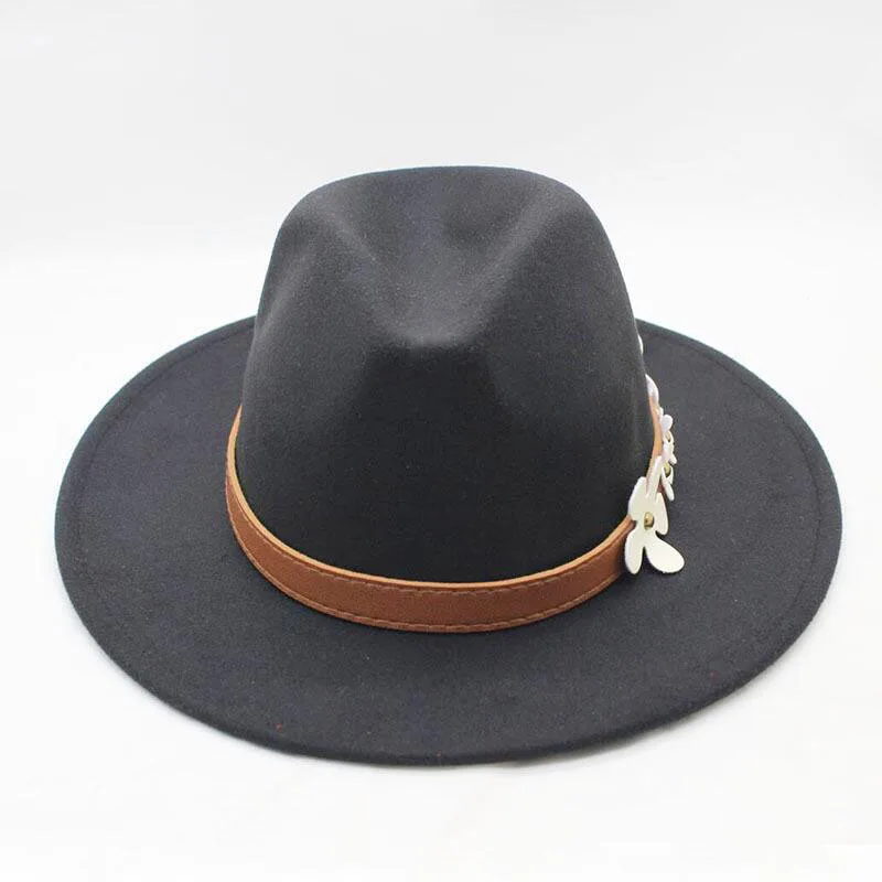 Осень Зима с широкими полями Fedora Мужская коричневая джазовая шляпа с Плоскими Полями Фетровая шапка Трилби котелок из шерсти шапки для женщин еврейская шляпа