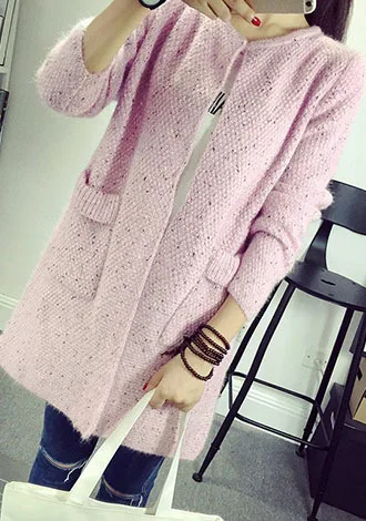 pink Женский свитер, длинный кардиган, корейский стиль, темперамент, двойные карманы, осенние женские свитера, Vestidos MMY16834 - Цвет: pink