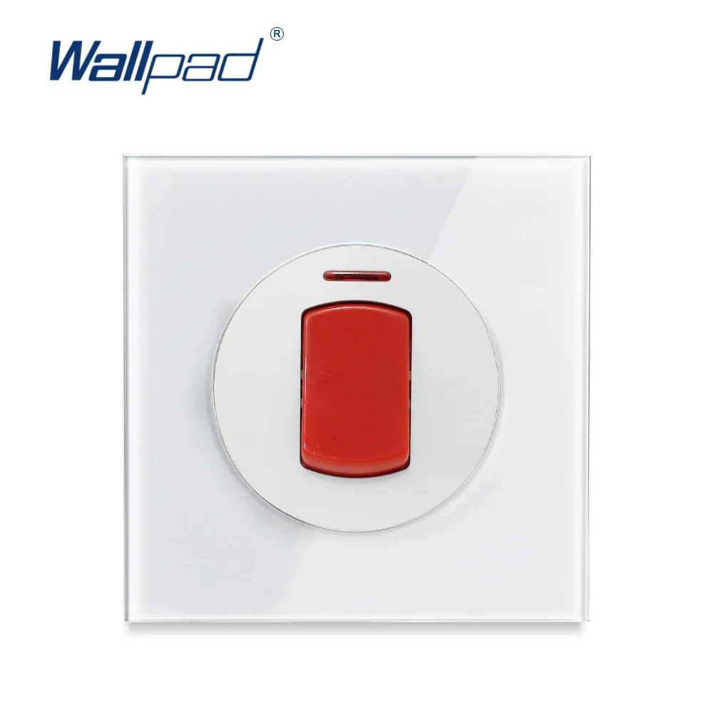 

Wallpad New Arrival Crystal Glass Panel 20A Water Heater Push Button Wall Light Switch With LED Indicator