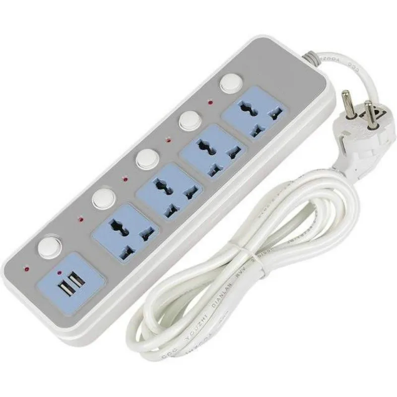 

Дорожный удлинитель, 4 универсальных выхода, 2 USB-удлинителя, Кабель 1,8 м, сетевой фильтр для телефонов