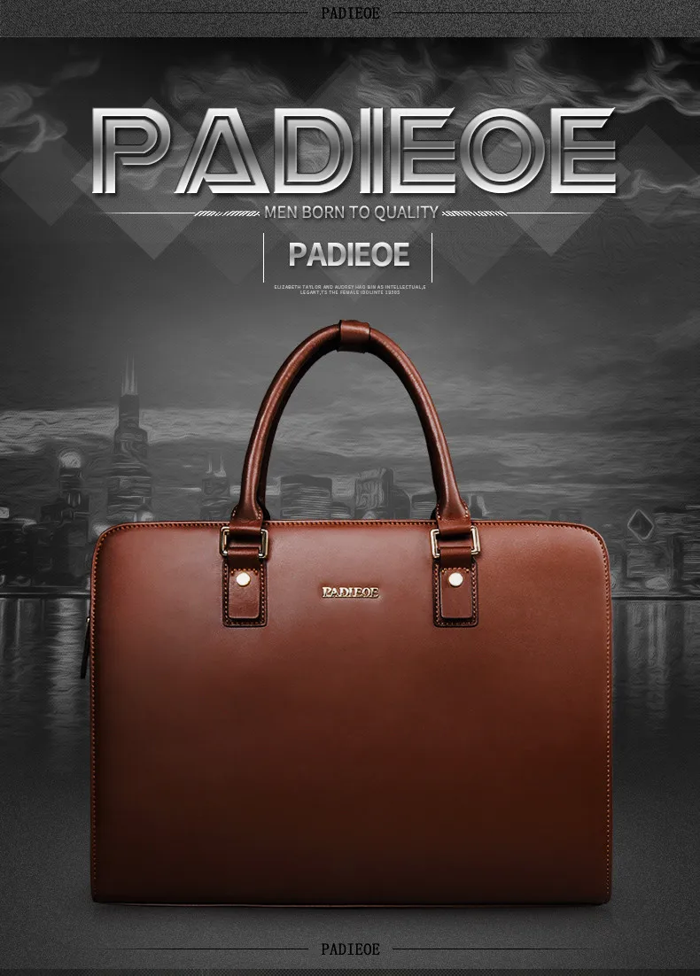 Padieoe, винтажный портфель из воловьей кожи, мужская деловая сумка-тоут для ноутбука, повседневная мужская кожаная сумка-мессенджер, сумка на плечо, сумки