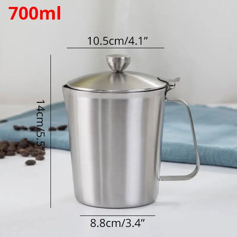 700ml Кувшин для вспенивания молока с крышкой и улучшенным измерением, уплотненные 304 мерные чашки из нержавеющей стали, контейнер для кофейной пены - Цвет: 700ml