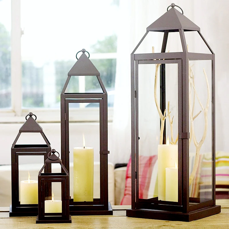 Мягкое время Европейский наружный декоративный стеклянный Железный Подсвечник