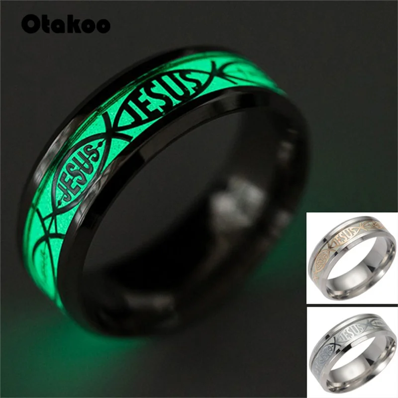 Otakoo светящееся кольцо с изображением Иисуса Христа из нержавеющей стали