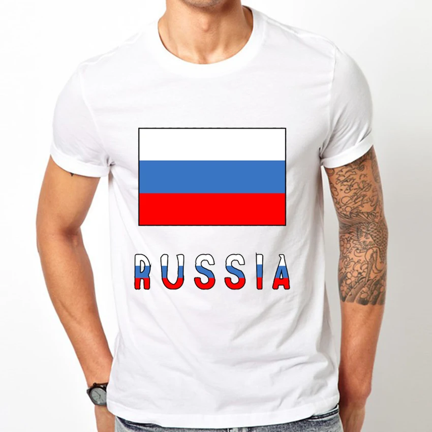 Футболка мужская с российским флагом Повседневная рубашка юмором круглым