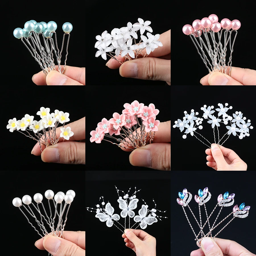 

Luxury Girl 10PCS Wedding Bridal Pearl HairPins Flower Crystal HairClips Bridesmaid Hair Jewelry Accessories Hairpin Wholesale