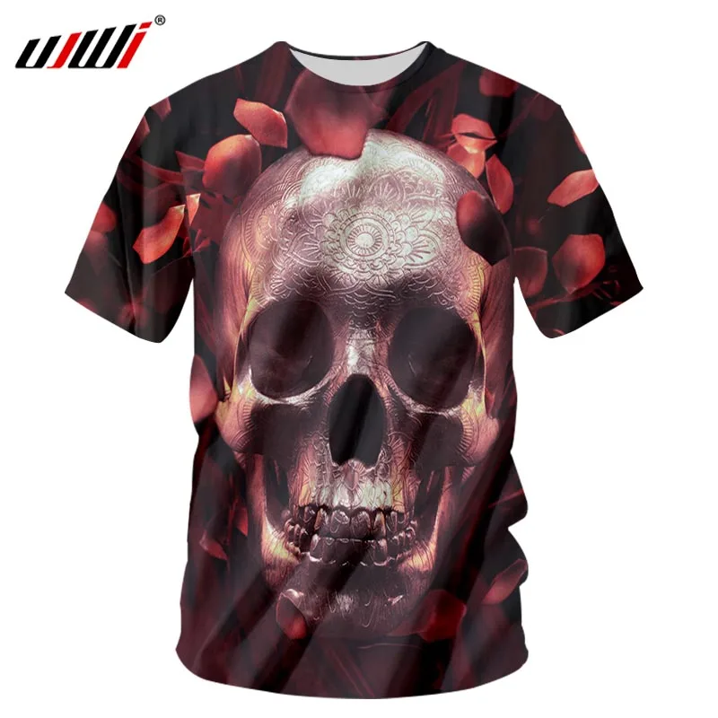 UJWI 3D принт роза Серебряный Череп футболки Повседневная Уличная одежда цветок