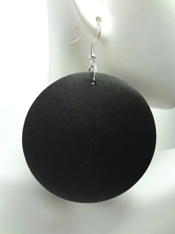 

Free shipping Newest 60mm Size Natural Round Wood Earrings can mixed black and dark brown color
