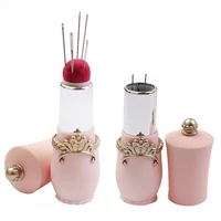 new craft lipstick shaped needles pin cushion with 5 sewing needles pincushion rotatable needle holder sewing tool accessories