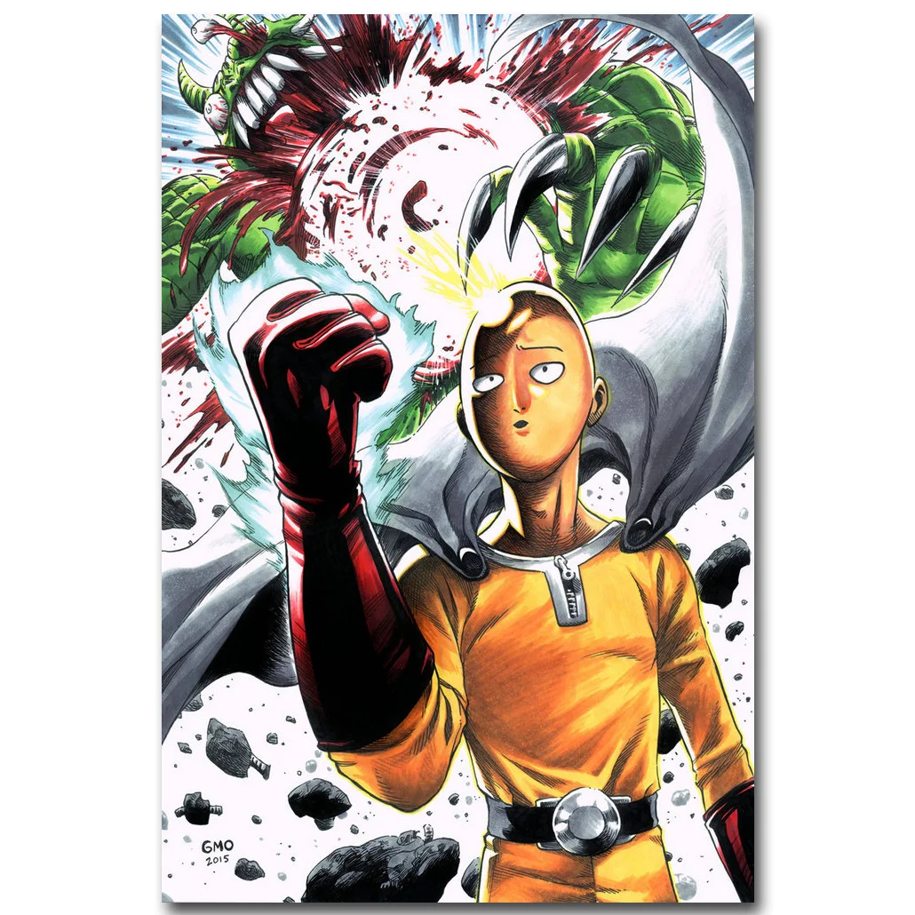 One Punch Man винтажное искусство шелковая ткань плакат Принт 13x20 24x36 дюймов японское аниме картина для украшения стен комнаты Saitama 018 - Цвет: Светло-желтый