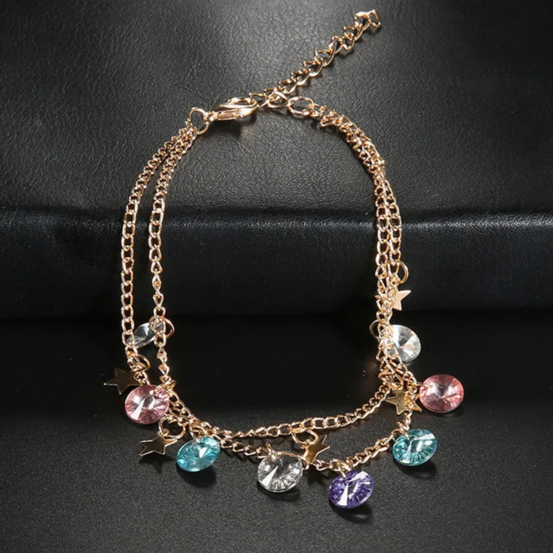 Женский ножной браслет с звездой комплект из 2 шт./компл. цепочка круглыми