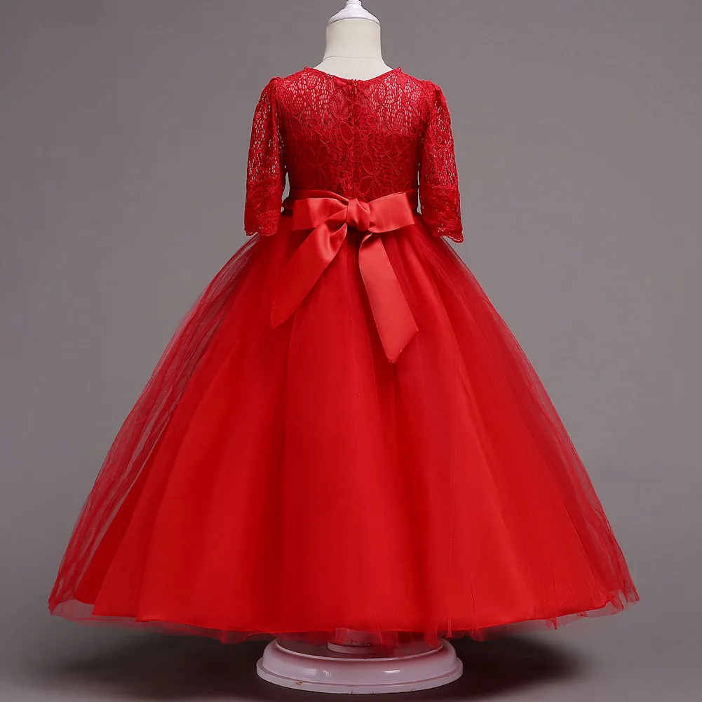 New Evening Lace Pearl Top Girls Party Wedding Dresses for Spring Lace-girls-dress-sleeves White Navy Dress Kids Elegant | Детская