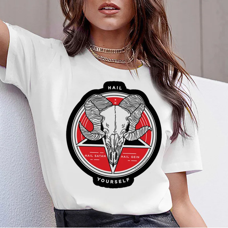 Satanic Satan Demon Grim Reaper Satanism Hell забавная футболка злой дух череп футболка женская страшная Футболка Женский Хэллоуин - Цвет: 3170