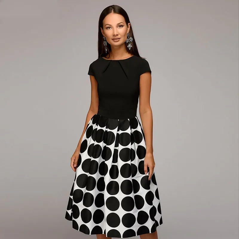 Волнистое трикотажное платье винтажное женское хит продаж лоскутное с коротким