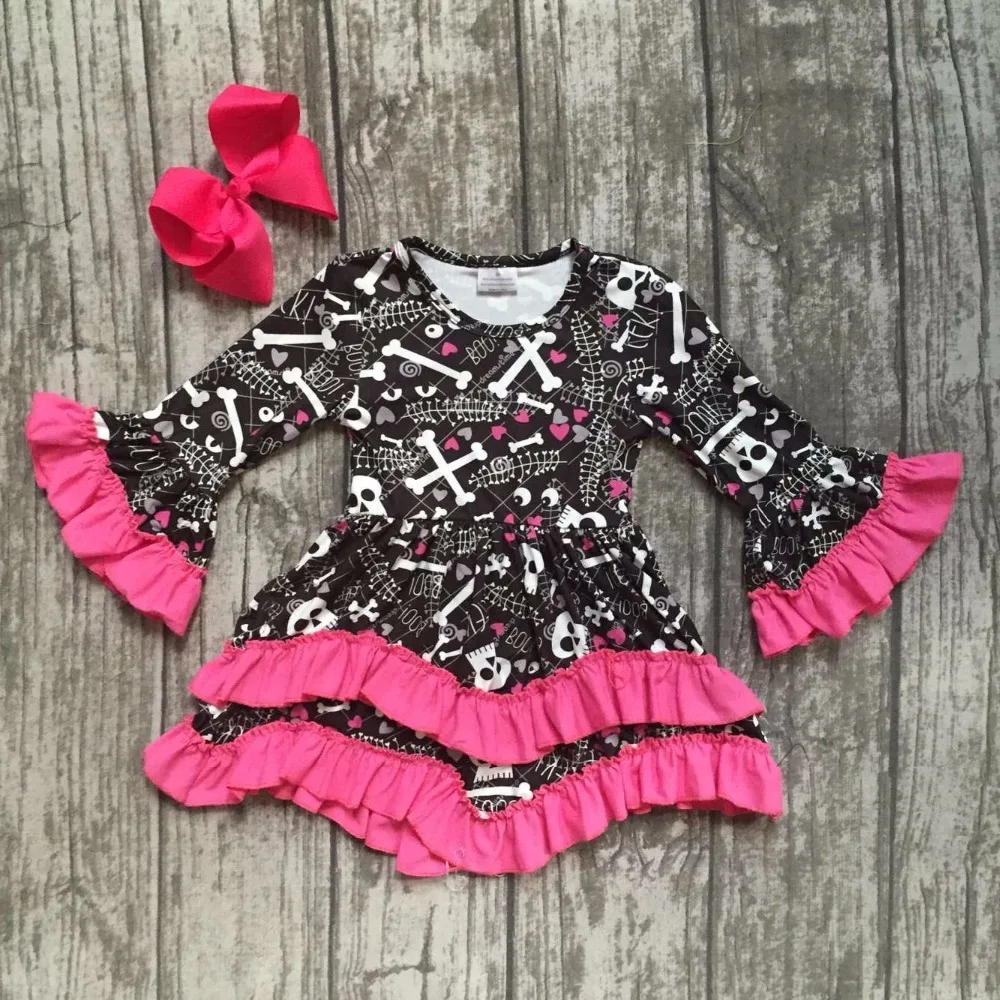 Осень Хэллоуин подарок для маленьких девочек Череп Сердце печати ярко-розовый