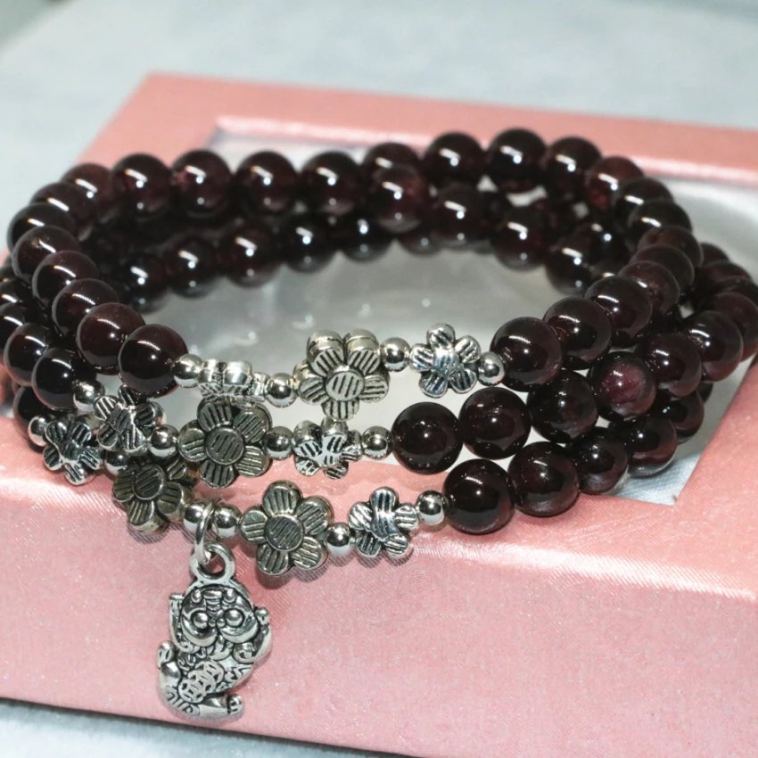 Серебристый кулон 6 мм гранат природный камень круглые бусины в западном стиле 3