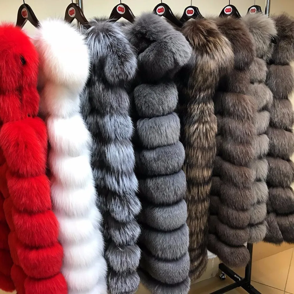 

Fashion Women In Real Fox Fur Vests Long Whole Skin Black Women's Full Pelt Natural Fur Fox Gilets with Detachable Fox Coat