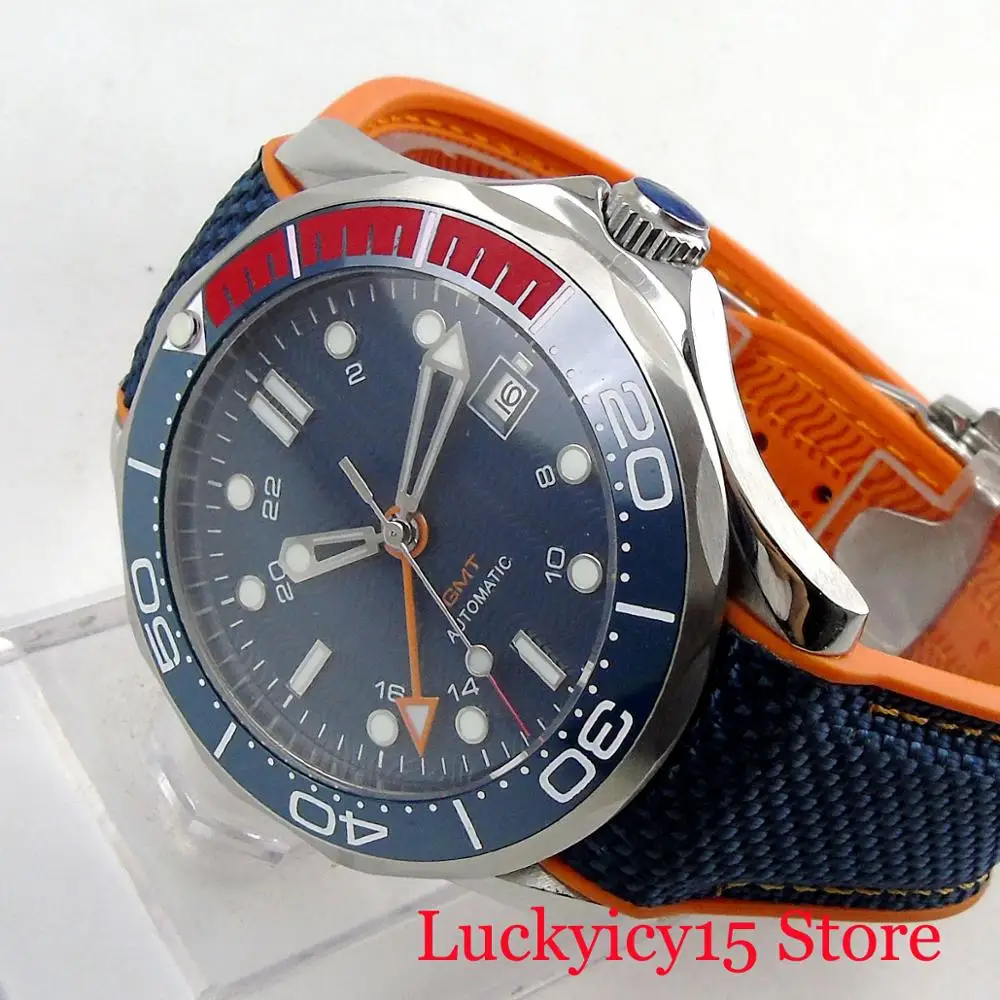 Высококачественные модные мужские часы 41 мм с сапфировым стеклом GMT ручным