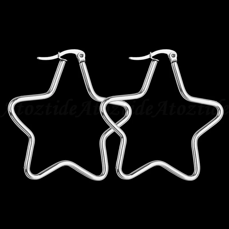 star 40mm Atoztide минималистичные серебряные серьги-кольца из нержавеющей стали с большим сердцем, гладкие серьги, кольца, ушные петли, свадебный подарок - Окраска металла: star 40mm