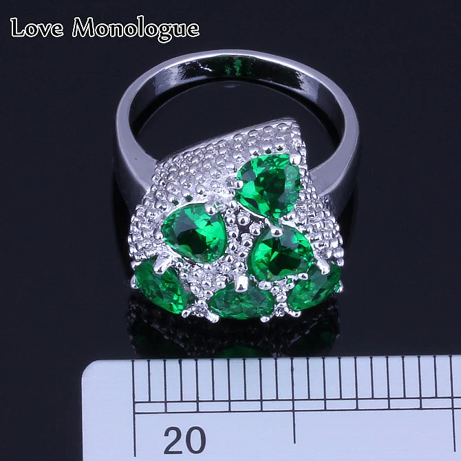 Love Monologue Top Quality Heart Green imitation Emerald Silver Color Wedding Rings Size 5.5 Fast Shipping &amp Jewelry Bag H0025 |