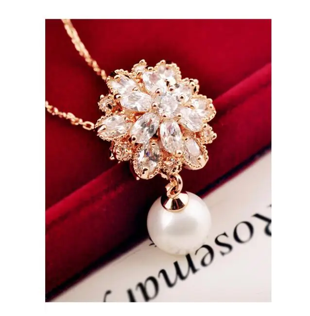 New arrival Romantic Paris famous designer jewelry natural crystal flower design pearl pendant necklace 8089 | Украшения и