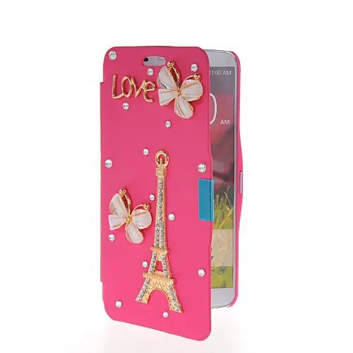 Slim Fit Side Flip Hard Leather Bling Rhinestone Case Cover For LG G2 |